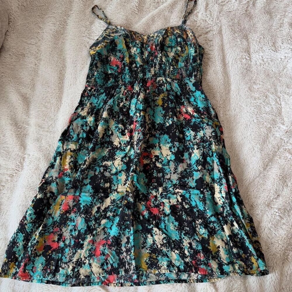 Xhilaration Y2K Smocked Waist Mini Babydoll Dress Teal Size M